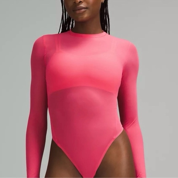 lululemon athletica Tops - Lululemon Nulu Mesh Long Sleeve Crew Neck Bodysuit Glaze Pink Size XL NWT